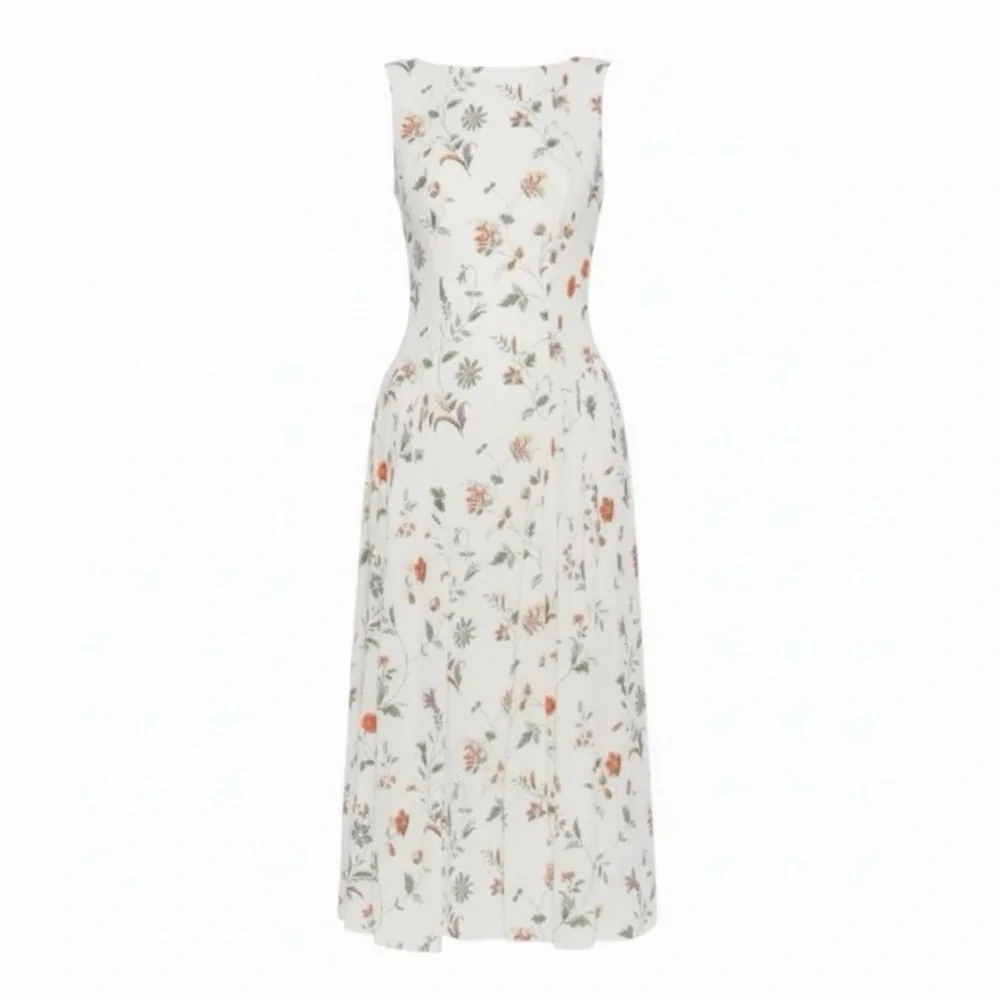 Reformation Anelis Boat Neck Drop Waist Floral Sleeveless Cocktail Midi Dress - Picture 11 of 16